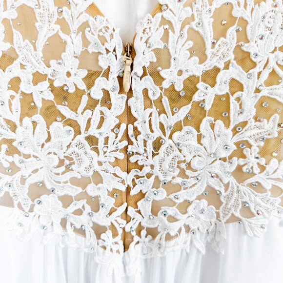 WHITE A-LINE/SWEETHEART NECKLINE CHIFFON WEDDING DRESS WITH LACE TOP & CRYSTALS - Picture 11 of 17